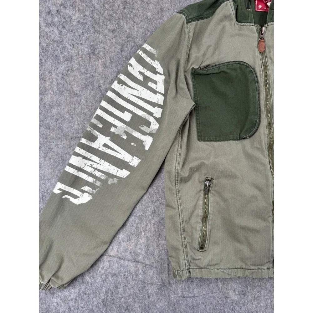 Strivers Row Mens Full Zip Hooded Jacket Green Herringbone Graphic Size M
